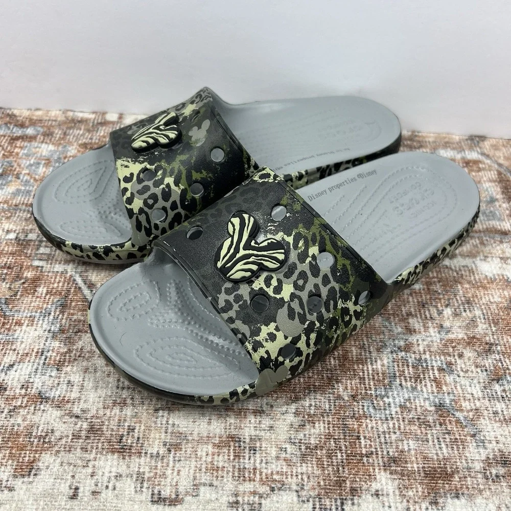 Disney Parks Crocs Slides Sandals Animal Kingdom W 7 M 6 Safari Green Black Camo